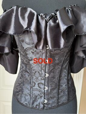 Yalilian Black Off Shoulder Ruffle Corset Bustier Lace Up Top Medium